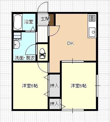 ファミーユ宮前A棟(2DK/2階)の間取り写真