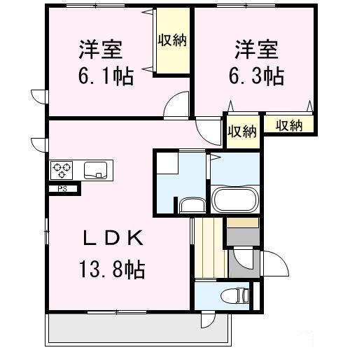 ラ・ルーチェ(2LDK/1階)の間取り写真