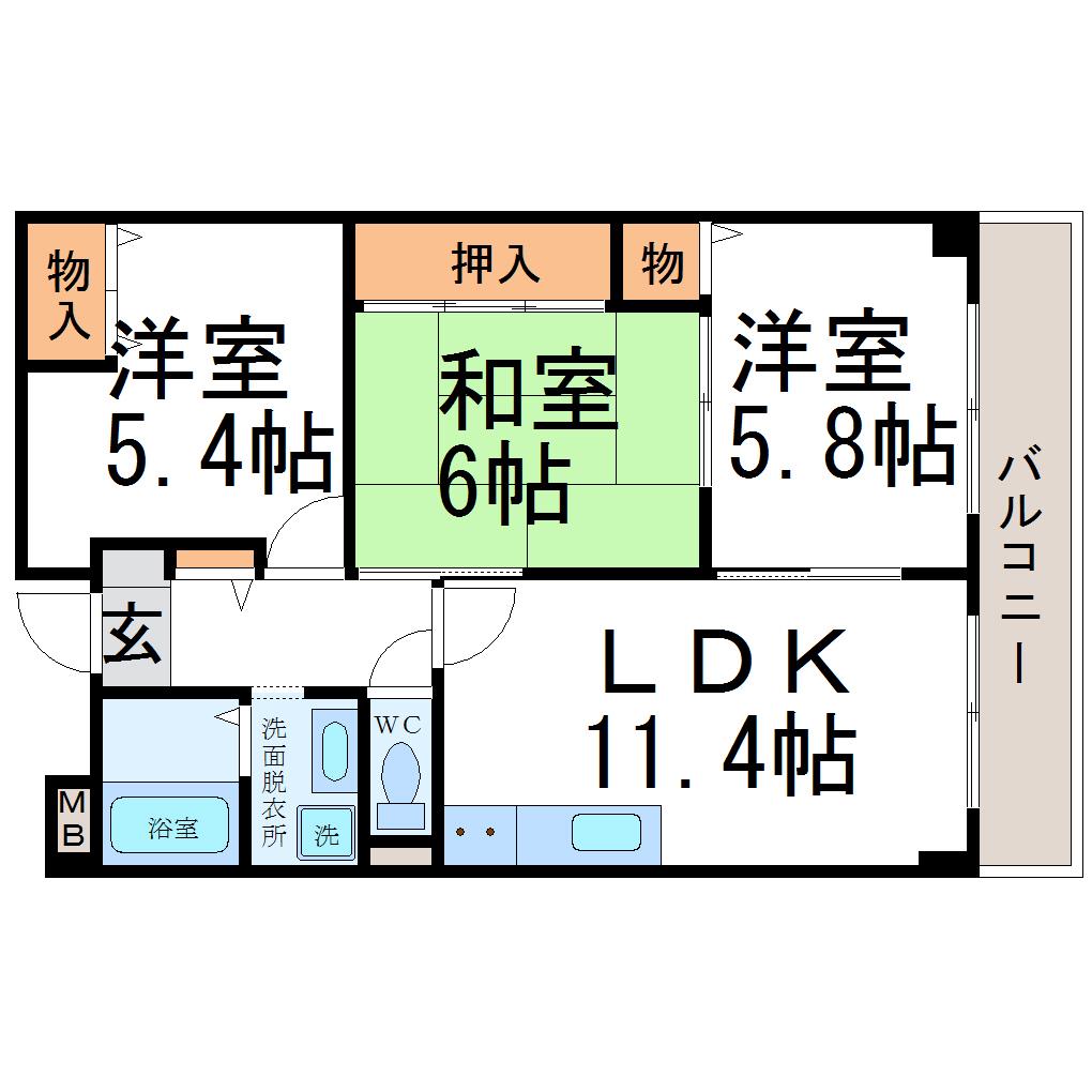 ル・シェール立花(3LDK/4階)の間取り写真