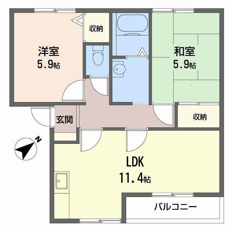 ウォームフロント岡田(2LDK/2階)の間取り写真