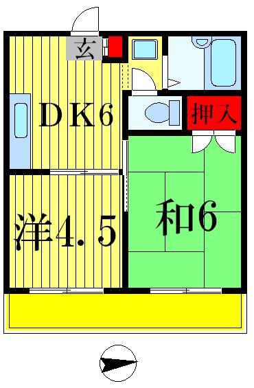 ジュネパレス松戸第16(2DK/4階)の間取り写真