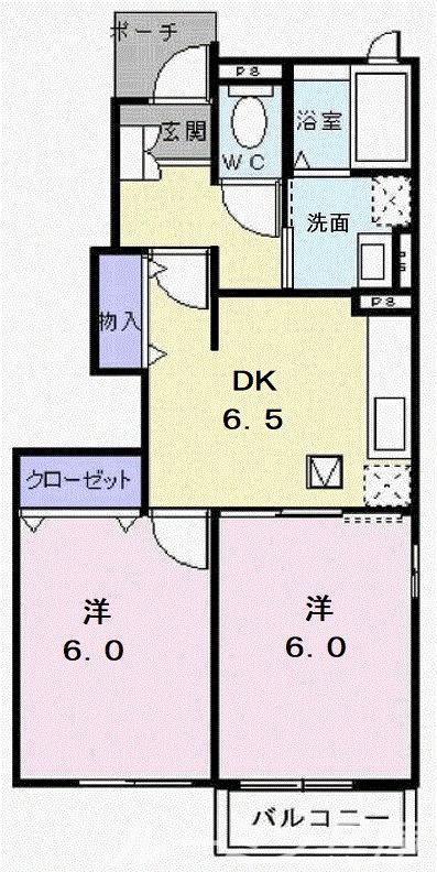 セレーノやしろ A(2DK/1階)の間取り写真