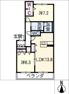 GURISHINA(2LDK/3階)の間取り写真