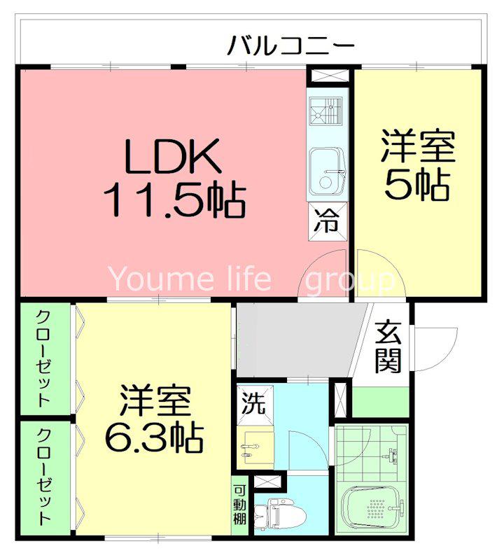 桃山コーポ2号棟(2LDK/3階)の間取り写真