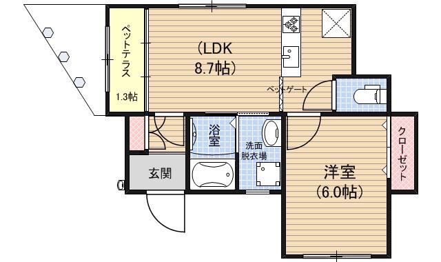 ペディベル1階フラワー室(1LDK/1階)の間取り写真