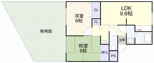 ジュネスアミ B棟(2LDK/1階)の間取り写真