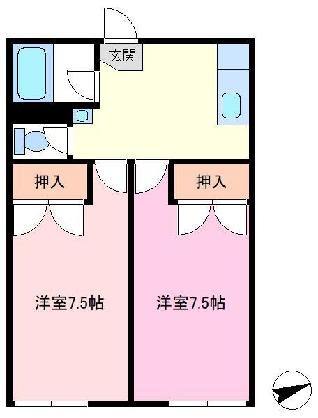 小金原ハイム1号棟(2K/1階)の間取り写真