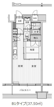 高砂ハイツ高崎西口(1LDK/5階)の間取り写真