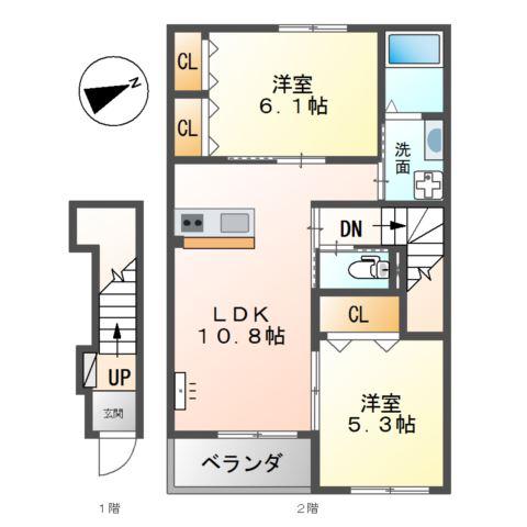 SUN GRANDE A(2LDK/2階)の間取り写真