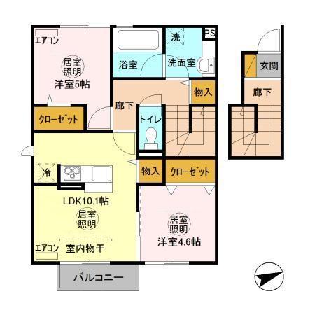 アヴィランス(2LDK/2階)の間取り写真