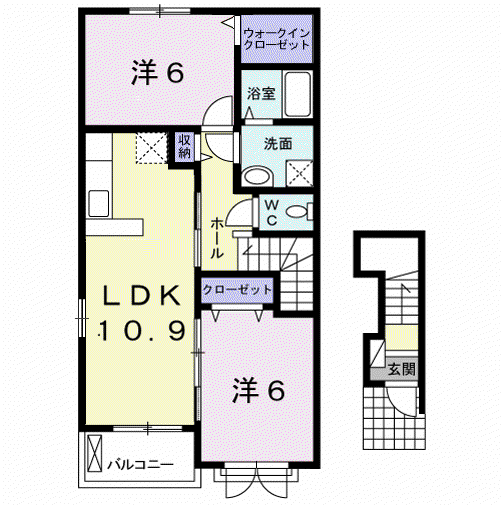 グランパール延方I(2LDK/2階)の間取り写真