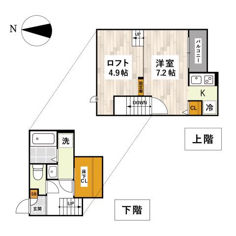 ADC倉敷YUNO(1K/2階)の間取り写真