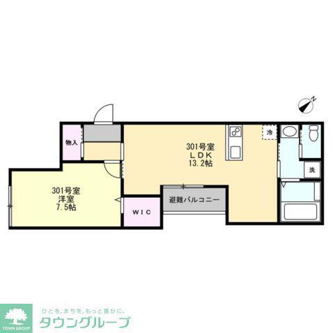 ベイルーム藤沢花の木(1K/3階)の間取り写真