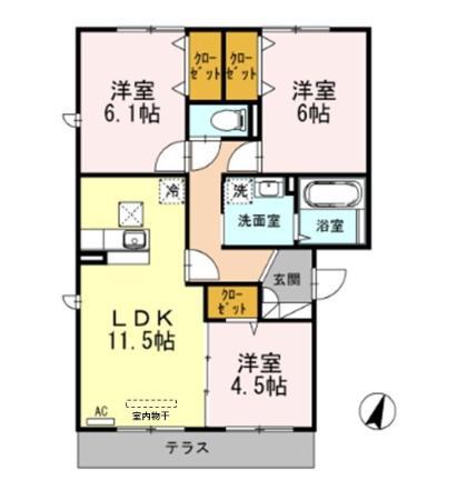 グランレーヴC(3LDK/1階)の間取り写真