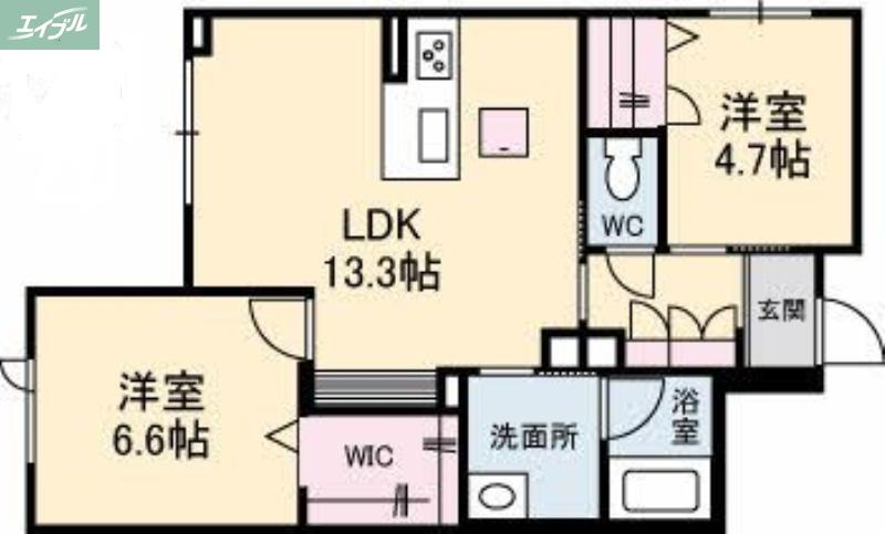 ベレオガーデンズ北方(2LDK/1階)の間取り写真
