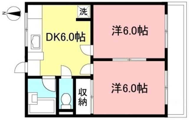 プリンセス山喜B棟(2DK/2階)の間取り写真