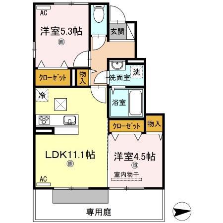 セジュール澄IIIA棟(2LDK/1階)の間取り写真