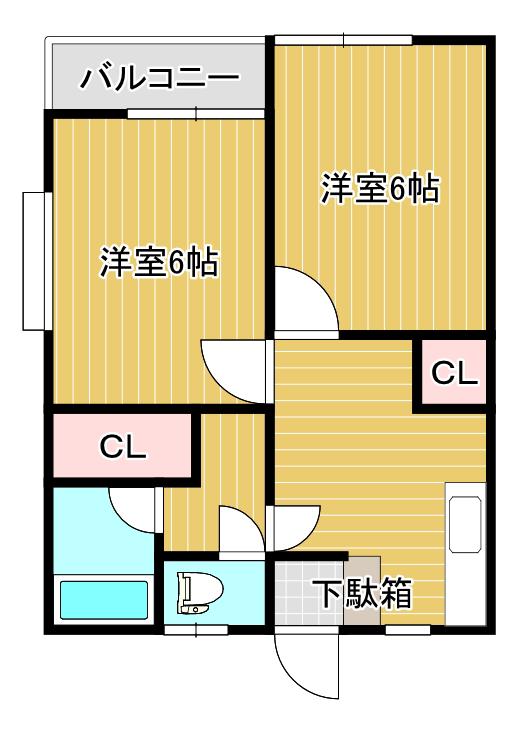 シルクハイツ神農原(2K/2階)の間取り写真
