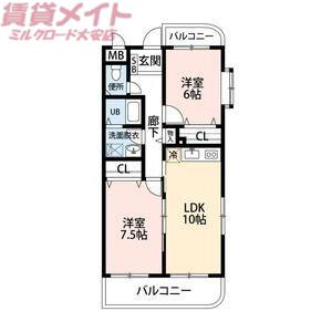 セレッソときわ野(2LDK/3階)の間取り写真