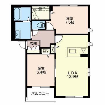 アイリス(2LDK/2階)の間取り写真