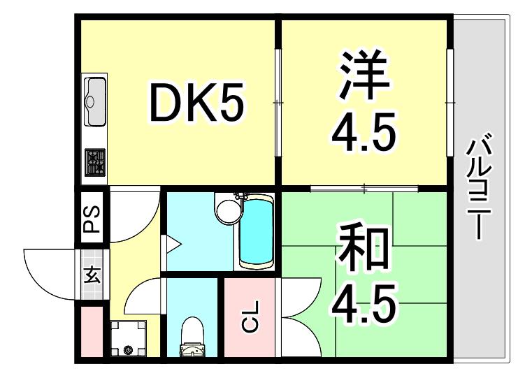 キャッスルコートLL(2DK/5階)の間取り写真