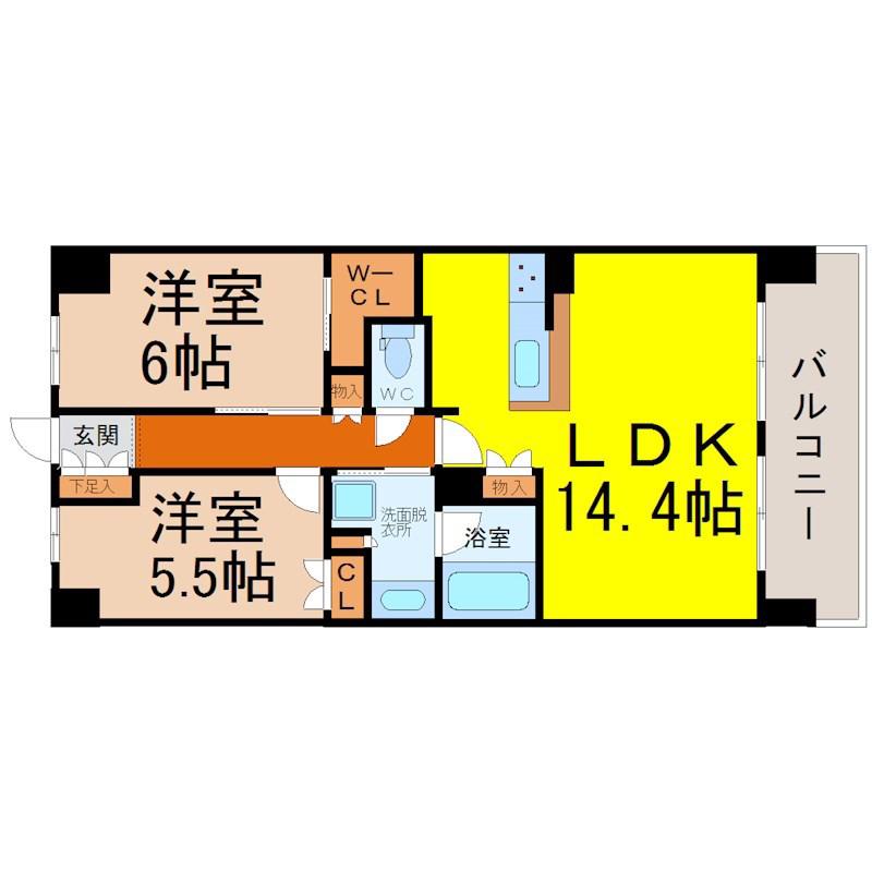 ラフィシア上前津(2LDK/4階)の間取り写真