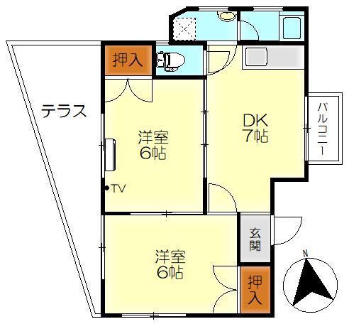 白島ビル(2DK/1階)の間取り写真