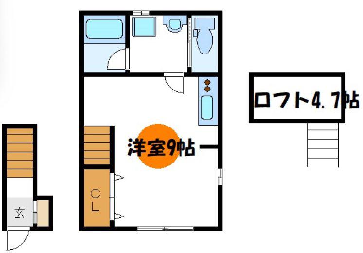 ハピネスIII(1K/2階)の間取り写真
