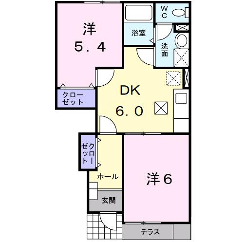シャルマン横須賀(2DK/1階)の間取り写真