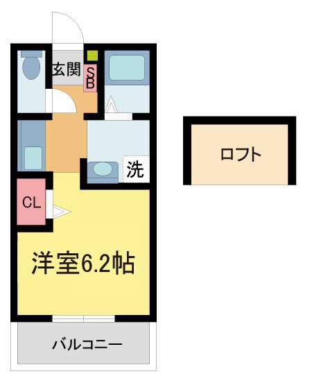 グリーンコート宝塚(1K/2階)の間取り写真