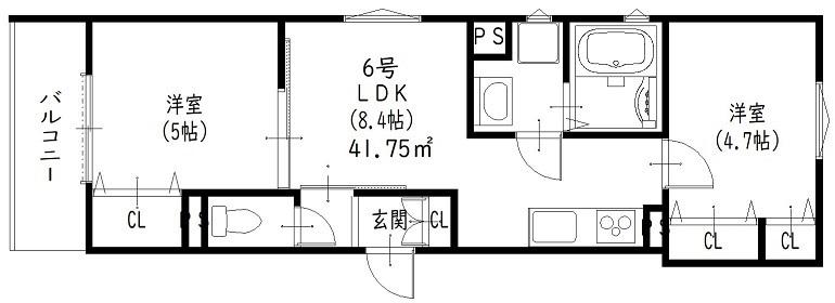 クリエオーレ南新町(2LDK/3階)の間取り写真
