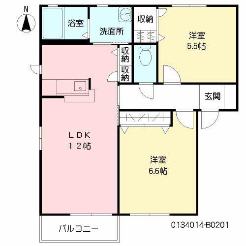 グリーンルーフ福田B(2LDK/2階)の間取り写真