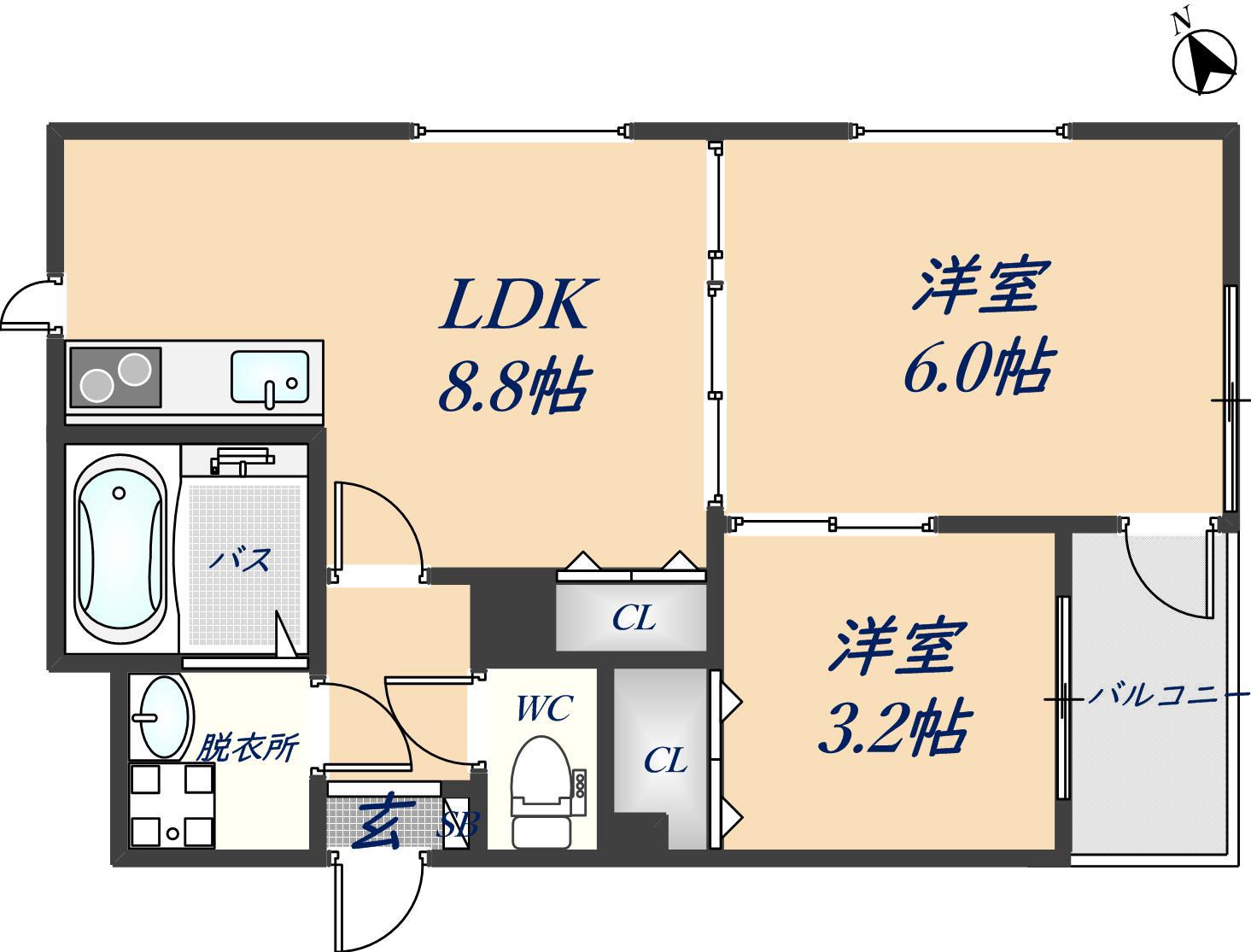 アーク東久宝寺(2LDK/3階)の間取り写真