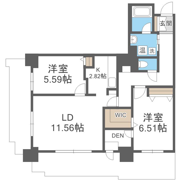 パシフィックタワー札幌(2SLDK/22階)の間取り写真