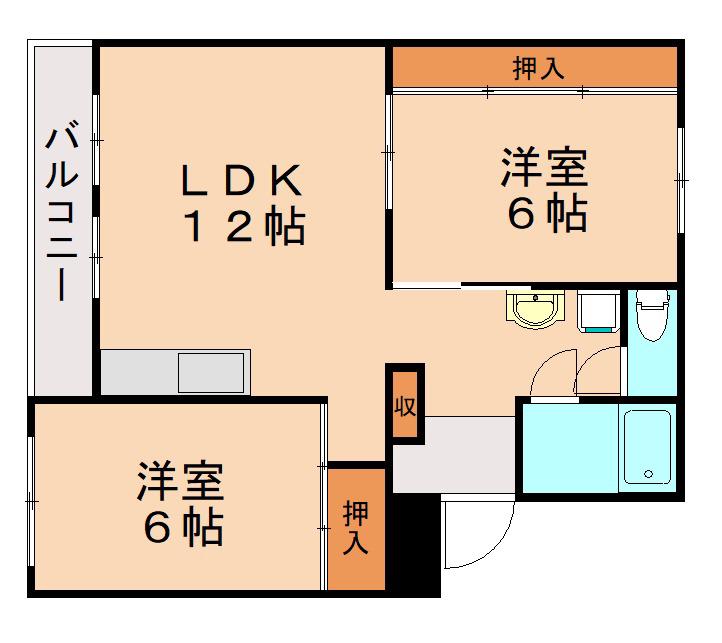 ヴィラナリー中間I 4号棟(2LDK/3階)の間取り写真