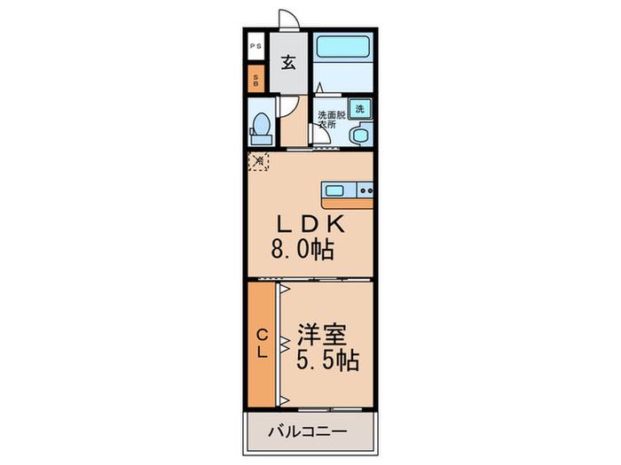 ノイヴェル新堂(1LDK/2階)の間取り写真