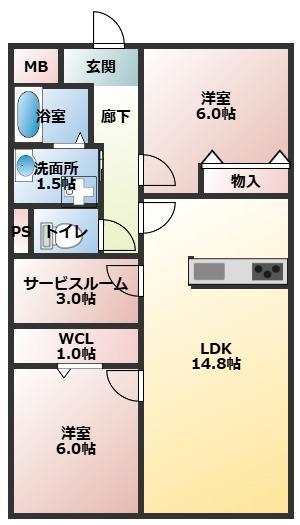 油屋ハイツ中野II(2SLDK/1階)の間取り写真