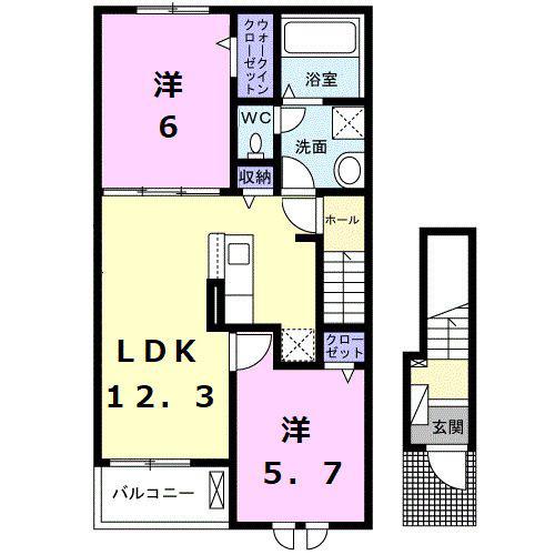 エスパインII(2LDK/2階)の間取り写真