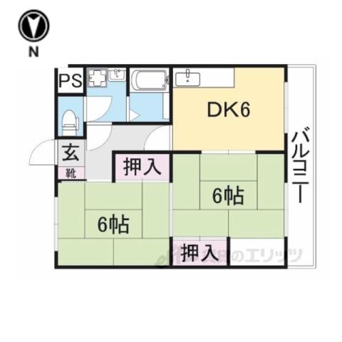 シルクロード醍醐(2DK/3階)の間取り写真