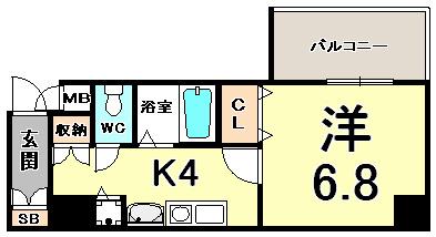 スワンズ神戸三宮イースト(1K/2階)の間取り写真