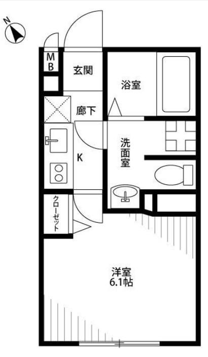 アムール踊場(1K/1階)の間取り写真