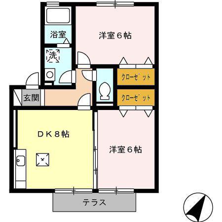 アドミラブール(2DK/1階)の間取り写真