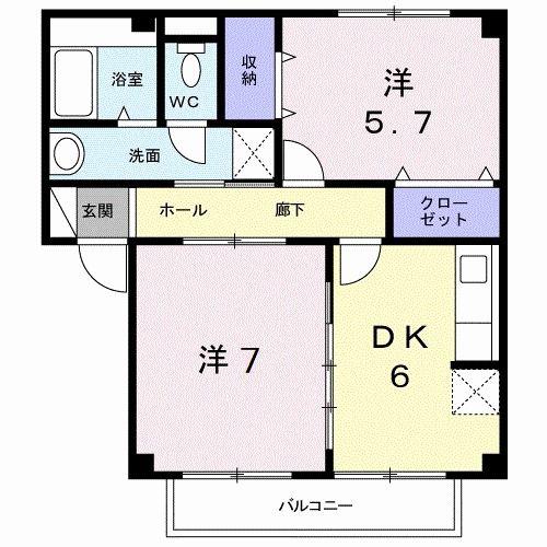 ソレアードA(2DK/1階)の間取り写真