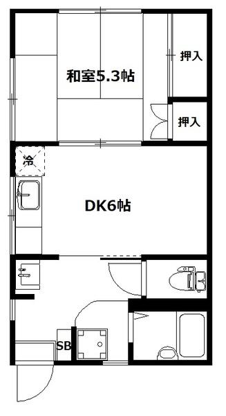 プロスパー六ッ川(1DK/2階)の間取り写真
