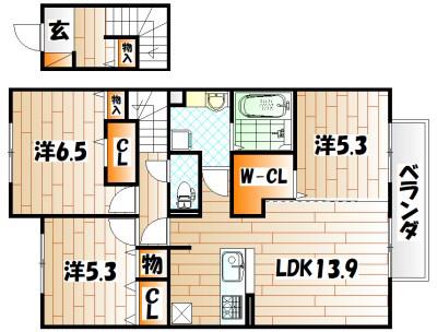 D-ROOM城野駅II A棟(3LDK/2階)の間取り写真
