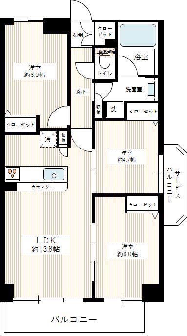 ベルドゥ・ムール草加新田II(3LDK/2階)の間取り写真