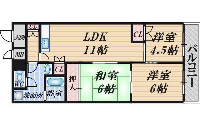 ヴィラクレスト(3LDK/2階)の間取り写真