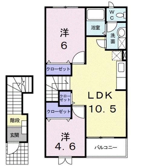 フラワ・I(2LDK/2階)の間取り写真