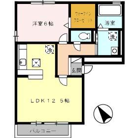 リビングタウン両三柳B棟(1LDK/1階)の間取り写真