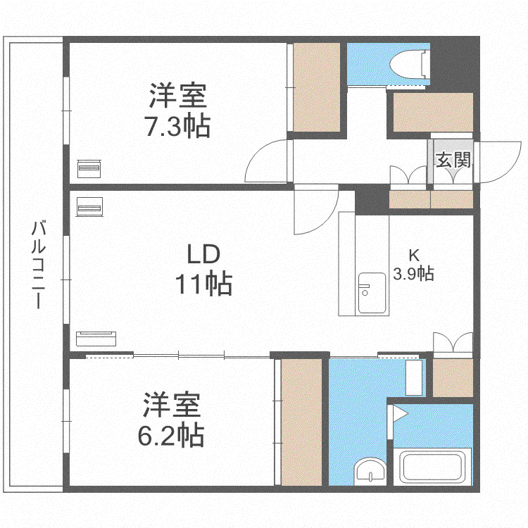 カトレア本通11(2LDK/3階)の間取り写真